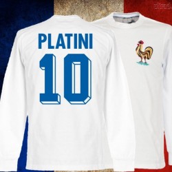 Camisa retrô França Platini branca ML .