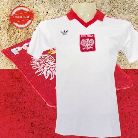 Camisa retrô da Polonia logo branca gola polo -1982
