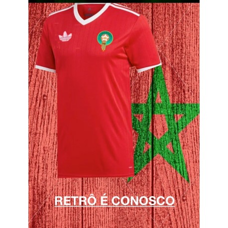 Camisa retrô Marrocos vermelha logo 1980