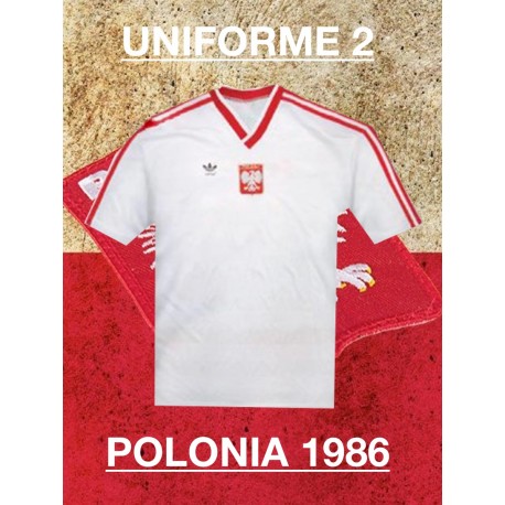 Camisa retrô da Polonia logo branca -1986