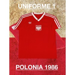 Camisa retrô da Polonia logo vermelha -1986