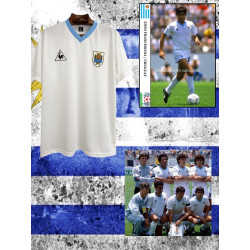 Camisa retrô do Uruguai Le coq branca 1986