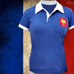Camisa retrô de rugby França azul - 1980