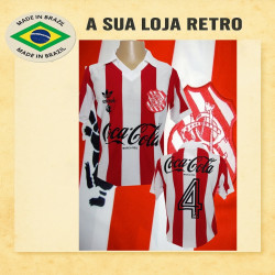 - Camisa retrô Bangu listrada logo coca cola 1985.