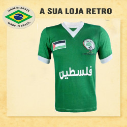 Camisa retrô da Palestina verde gola v