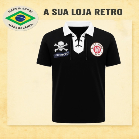Camisa retrô gola polo preta St Pauli - ALE