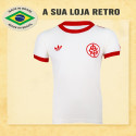 Camisa retrô Internacional Branca Gola Redonda 1977.
