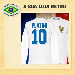 Camisa retrô França Platini branca ML .