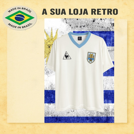 Camisa retrô do Uruguai Le coq branca 1986