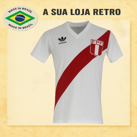 Camisa retrô Peru logo gola V-1980