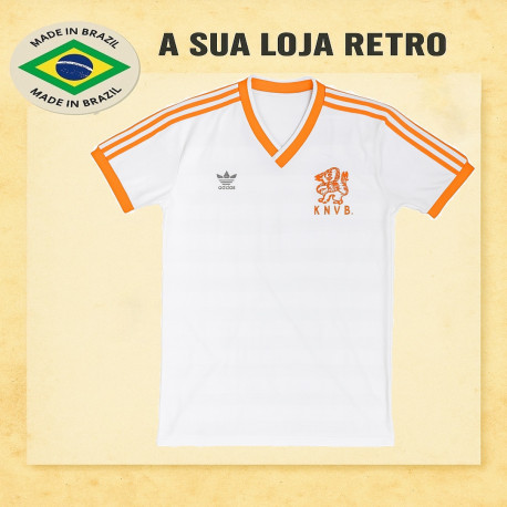 Camisa retrô Holanda branca gola V- 1980