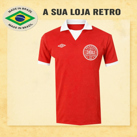 Camisa retrô Dinamarca vermelha logo-1980