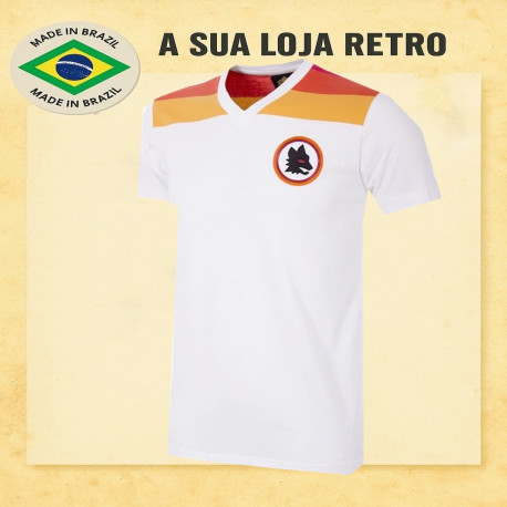 Camisa retrô AS Roma gola V branca 1980 - ITA