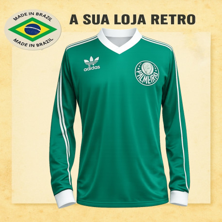Camisa retro Palmeiras logo manga longa gola em v decada de 80