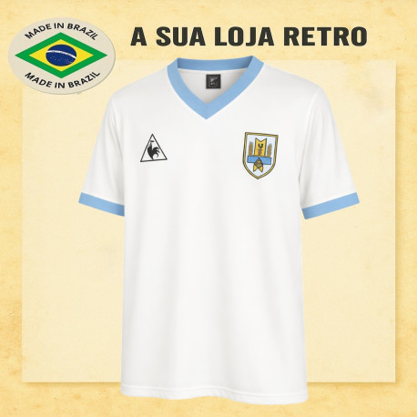 Camisa retrô do Uruguai Le coq branca 1986